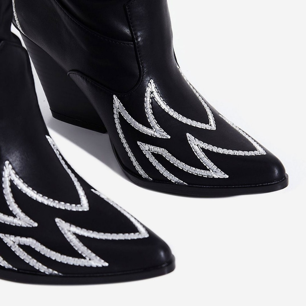 New Slouch Flame Embroidered Over The Knee Western Cowboy Cowgirl Boots Pull On - Picture 7 of 8